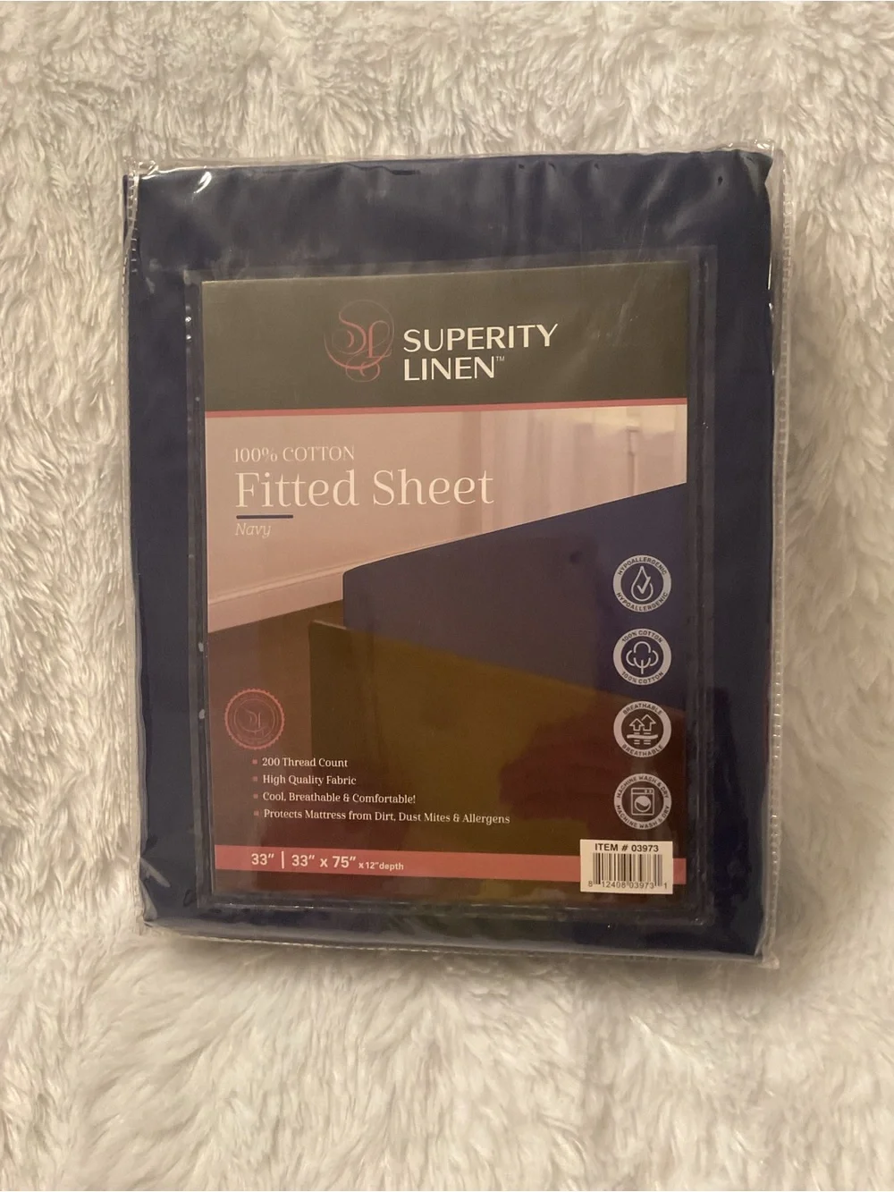 Navy 100% Cotton Fitted Sheet